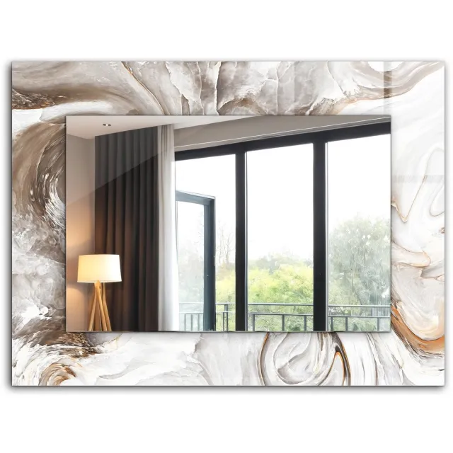 TULUP Spiegel - Vierkante Spiegel - Spiegel op gehard Glas - Abstract marmerpatroon - 80 x 60 cm - Spiegel met een sierlijk motief - Badkamerspiegel - Gangspiegel - Eetkamer - Make-up Spiegel - Minimalistische spiegel - Glazen spiegel