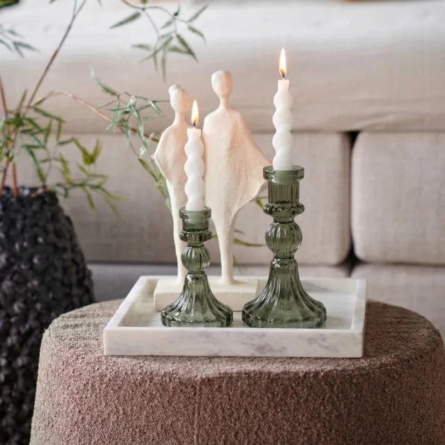 HD Collection Kandelaar Fauve - Glas - Groen - 11x20x11 cm (BxHxD) - Geschikt voor dinerkaars - Sfeervolle Woondecoratie