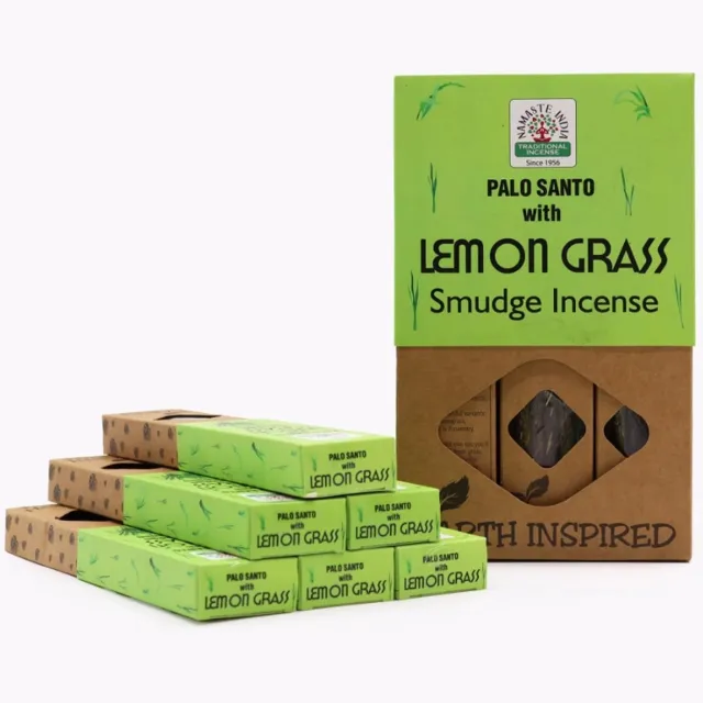 Namaste India Masala Wierookstokjes - Lemongrass (Citroengras) - Aromatherapie - 30g per verpakking - Voordeelverpakking van 12 stuks Met Kajal Sticker bruin