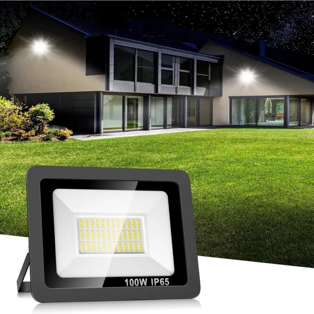 Excitat LED Strahler Buiten - Schijnwerper - 100W - 6500K Koudwit Licht - IP65 Waterdicht Aluminium Behuizing - 355° Verstelbare Beugel - Voor Tuin Gevel En Parking zwart