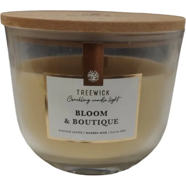 TreeWick Bloom & Boutique- Treewick geurkaars met houtlont - 50 brand uren Roomwit - beige