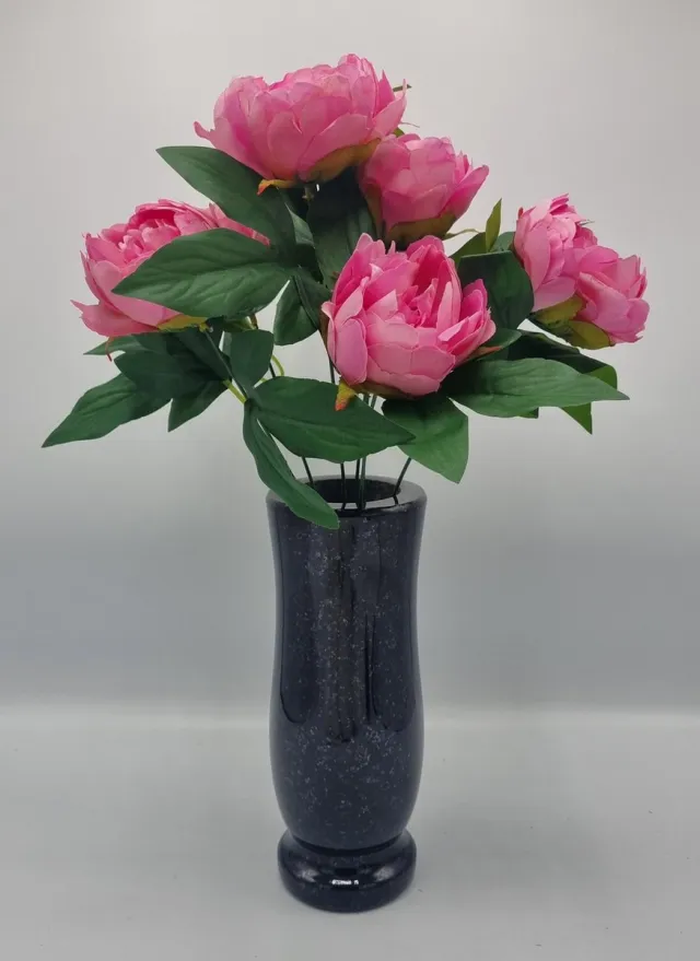 Bomm Boeket, Pioenroos, U086-m4, 40cm, Donker Roze, 7 bloemen, Grafdecoratie, Zijdenbloemen, Kunstbloemen