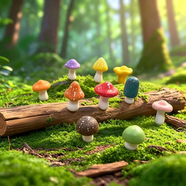 PZCC Mini Paddenstoel Decoratie Set 10 Stuks – Hars Miniatuur Paddenstoelen voor Moslandschap, Sprookjestuin, Succulent Potten, Terrarium, DIY Tuindecoratie en Bonsai Accessoires Meerdere kleuren