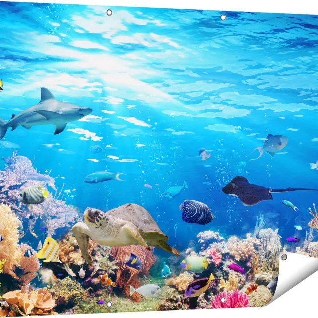 Gards Tuinposter Vissen met Koraalrif onder Water - 120x90 cm - Tuindoek - Tuindecoratie - Wanddecoratie buiten - Tuinschilderij Multikleur