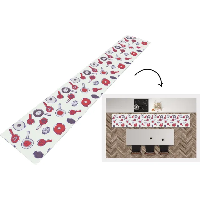 KitchenYeah Keukenloper - Keukenmat - Patroon - Koken - Pan - Eten - Keuken vloerkleed Multicolor