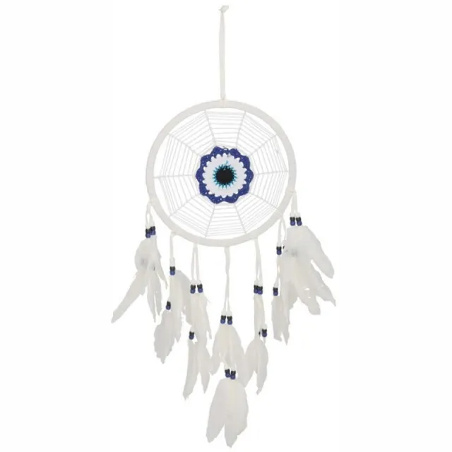 Gerimport Dromenvanger/dreamcatcher - mobiel - wit - veertjes/kraaltjes - 22 cm