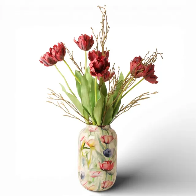 Winq Boeket dubbele Rode Tulpen en met groen- tulpen 9st-lengte 70cm