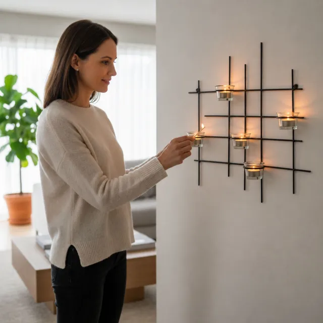 ‎DanDiBo DanDiBo Wandtheelichthouder voor 5 theelichtjes - Zwart metaal - 50 cm