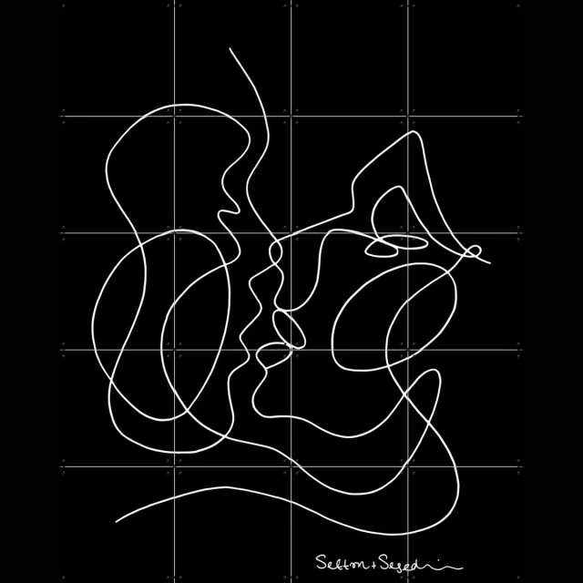 IXXI The Kissing black, Sefton & Segedin - 80 x 100 cm - Grote wanddecoratie en posters - Line art, Minimalisme, Illustraties, Grafisch Ontwerp Wit / Zwart en wit / Monochroom