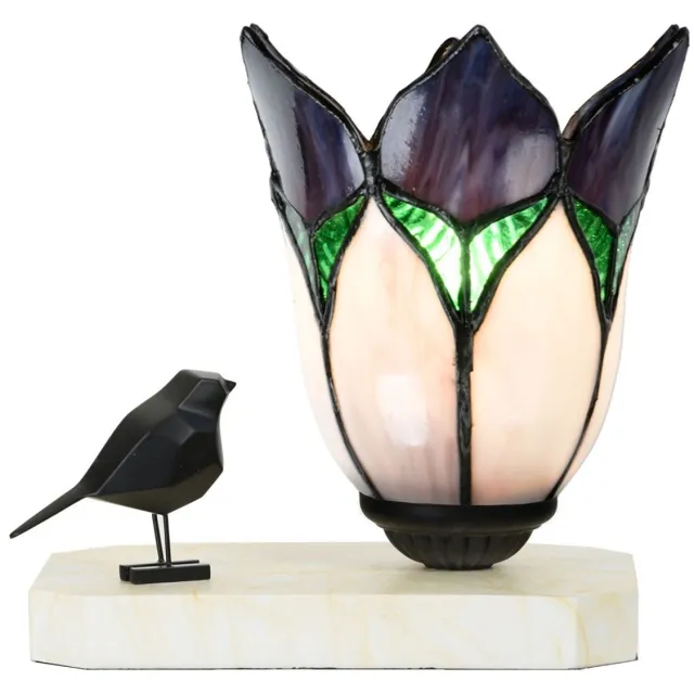 Coloured by Art Tiffany tafellamp / sculptuur Ballade van een Vogel Lovely Flower Purple - Art Deco Trade Paars