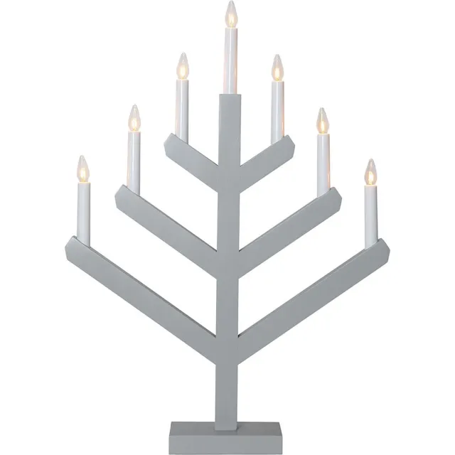 Star Trading kandelaar 'Vinga' van hout, grijs, 7 LED-kaarsen, E10-lamp, H 50 cm, B 32 cm Grey