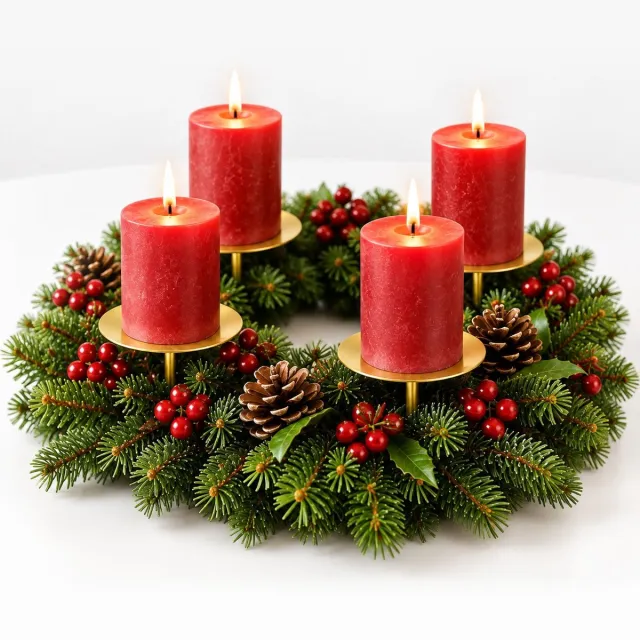 R H R&H® 4 x Adventskranspluggen 5 cm Kandelaars - Universeel voor Kaarsen - Kaarsenbord met Pin - Kaarsenstekker voor Adventskrans, Kerstkrans (Goud)