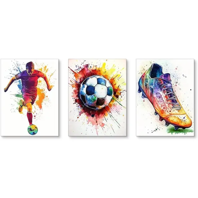Unyqoos Set van drie kleurrijke voetbalposters voor moderne wanddecoratie
