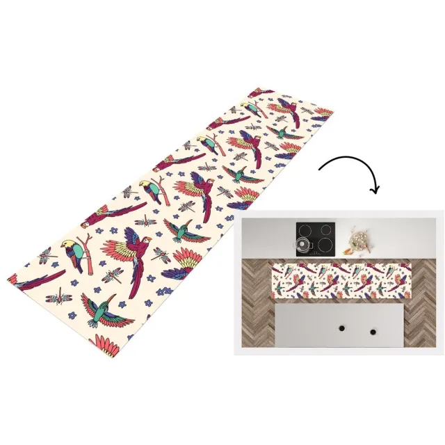 KitchenYeah Keukenloper 200x50 cm - Keukenmat vinyl Patronen - Vintage - Vogels - Keukenmatten loper - Keuken vloerkleed tapijt