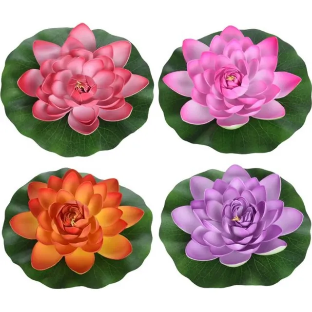 Daity Set van 4 – Kleurrijke drijvende kunstmatige waterlelies – 18 cm diameter – Tuinaccessoires – Vijverbenodigdheden – Vijverdecoratie – Kunstbloemen/planten – Waterlelies Veelkleurig