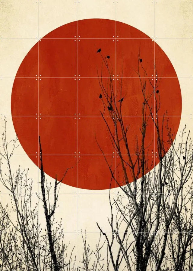 IXXI Winter Glow, Kubistika - 100 x 140 cm - Grote wanddecoratie en posters - Modern, Minimalisme, Digitale Kunst, Geometrische Kunst, Abstract Zwart / Rood