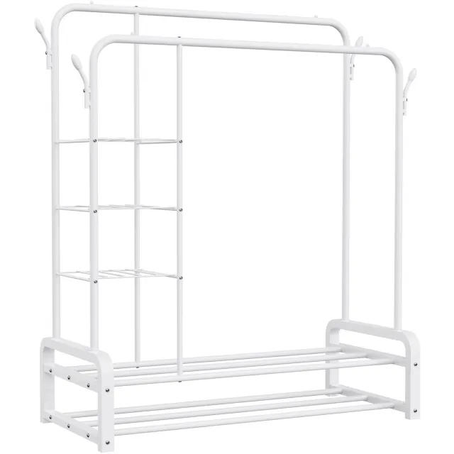 LOEFME Industrieel Kledingrek met 2 Stangen - 110 x 52 x 152 cm - Wit