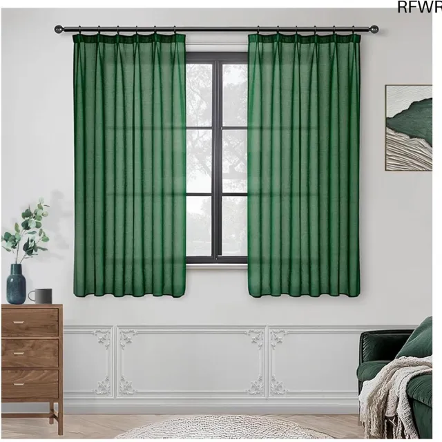 RFWR Donkergroene Transparante Gordijnen voor Woonkamer – Elegante en Moderne Raamdecoratie, 140 x 137 cm, Set van 2