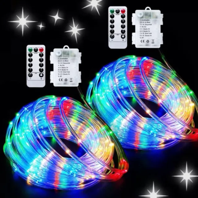 FLITI Batterijgevoede Slingerlichten Buiten - 8 Standen - 200 LED 20m met Afstandsbediening & Timer - voor Kamperen, Trampoline, Decoratie - Meerkleurig - 2 Stuks