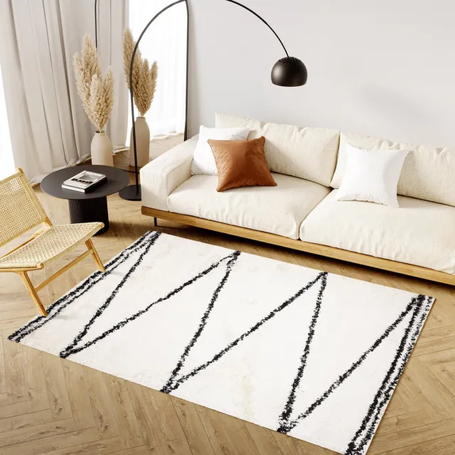 Tapiso Evra Vloerkleed Hoogpolig Woonkamer Binnenkleed Tapijt Lichtbeige Antraciet 2