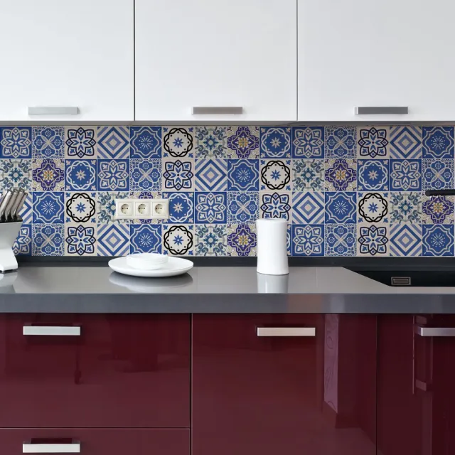 Ambiance Sticker Zelfklevende tegelmuurstickers voor keuken en badkamer - 9 Camila Azulejo tegelstickers - 9 stickers 10x10cm Multi color