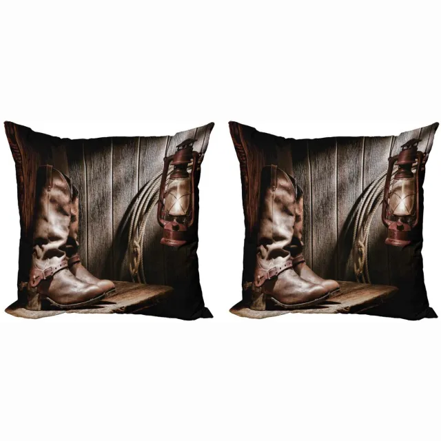 ABAKUHAUS Western kussenhoes-set – 2x40x40 cm – dubbelzijdig bedrukt – microvezel bruin