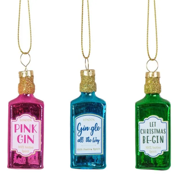 Sass & Belle Gin & Tonic Flesjes kersthanger - Sass & Belle rood, blauw, roze