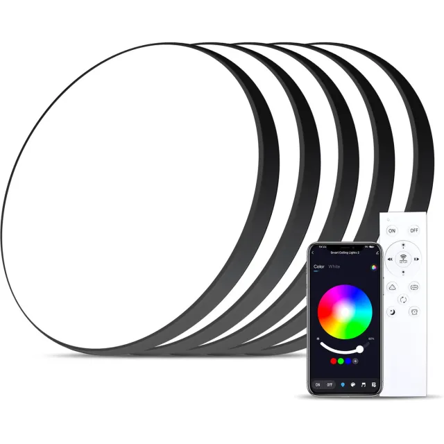 Oraymin 5x RGB LED Plafondlamp - 24W - Zwart - Afstandsbediening - Ø30cm