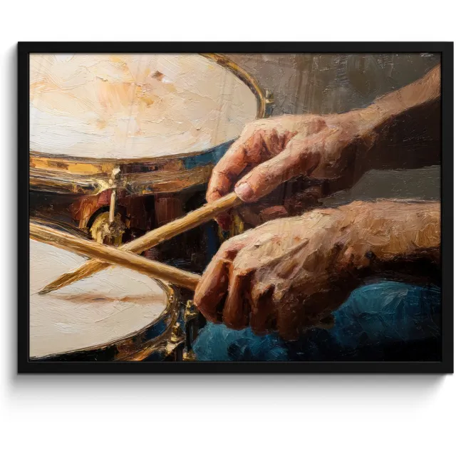 FrameYourWall Poster in lijst - Fotolijst 70x50 cm - Posters - Drumstokken - Olieverf - Man - Posterlijst zwart - Decoratie - Wanddecoratie woonkamer - Muurdecoratie slaapkamer