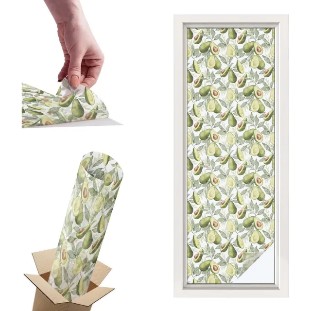 TULUP Raamfolie Anti inkijk - Avocadobladeren Privacy Folie Raam - 50x146 cm - Groente Anti inkijk Folie - Raamfolie Tegen inkijk Glas in Lood - Voor de keuken, hal en woonkamer - Raamfolie Zonwering Groente - Avocadobladeren