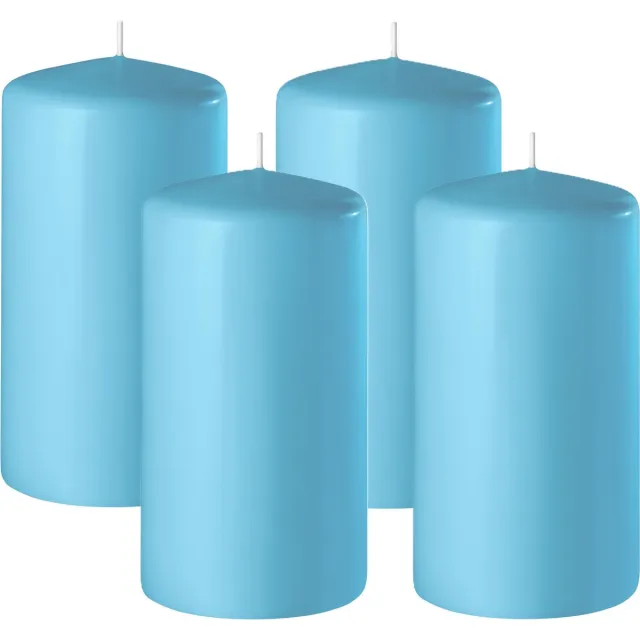 Enlightening Candles Cilinderkaars/stompkaars - 4x - turquoise blauw - D6 x H8 cm - 27 branduren - Dikke kaarsen - Voor kandelaar of plateau
