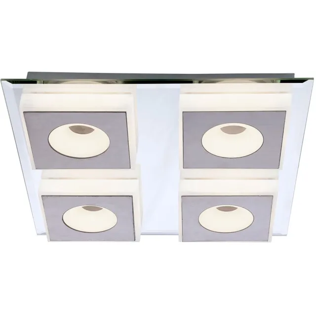 Globo Woonkamerlamp Plafondlamp Slaapkamerlamp, 4-vlammig, metaal, spiegel, mat nikkel, 4x LED 6W 245Lm warmwit, LxBxH 33x33x5cm zilver