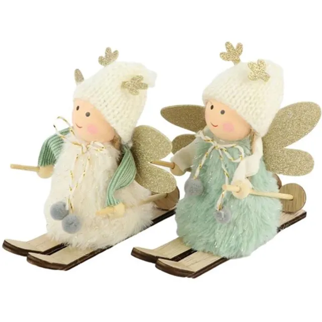 HBX Natural Living Engel op skies 12,5x6x11,5cm mint Meerkleurig