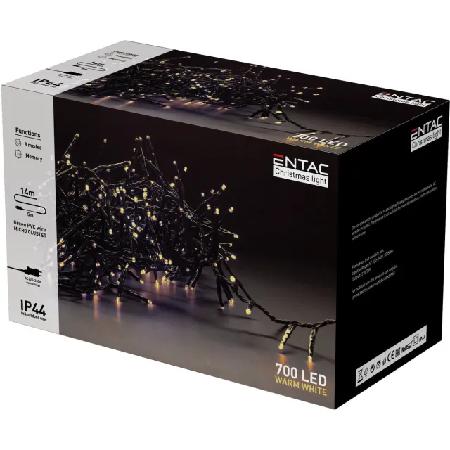 Entac Kerst Micro Cluster Lichtsnoer 14m - Kerstverlichting Buiten en Binnen - 700 LED Lampjes - Warm Wit