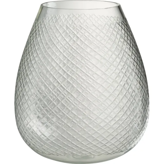 J-Line vaas Geruit - glas - transparant - large - Ø 25.5 cm