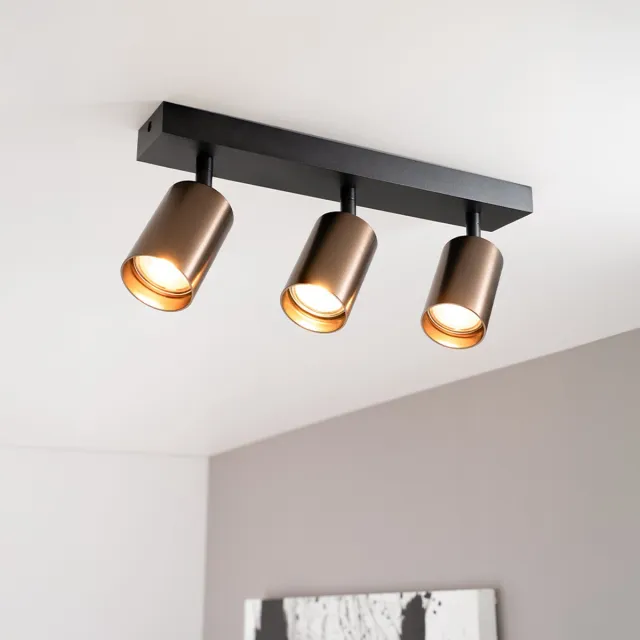 LUSENZ Taurus bronzo III by LUSENZ - 3-lichts plafondspot met kantelbare geborstelde bronzen spots en matzwarte basis Brons