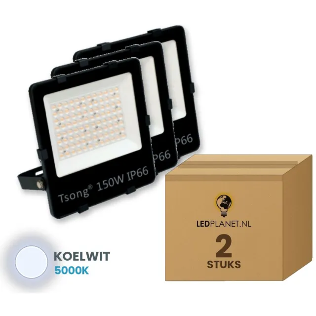 Tsong LED schijnwerper 150W - 2 stuks - Koelwit 5000K - 22.500 lm - 150 lm/W - 90° - IP66
