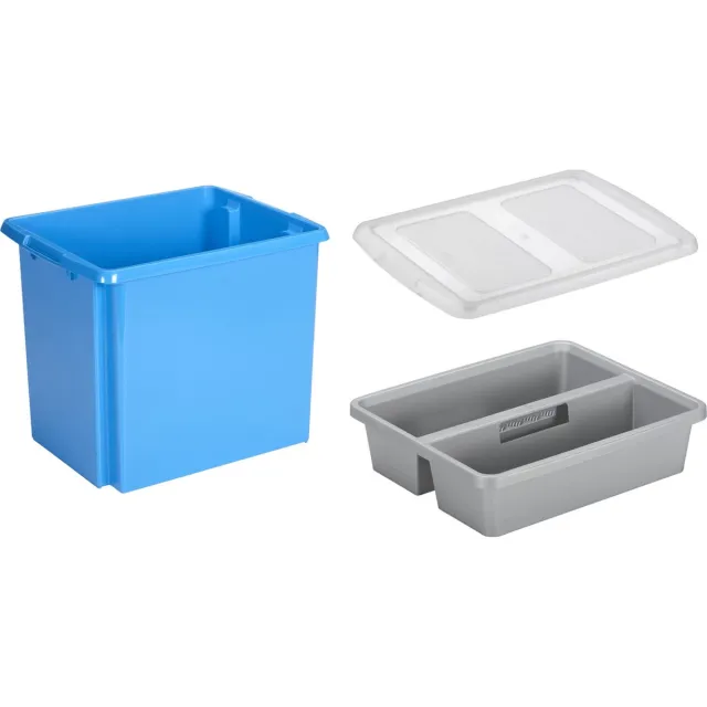 Sunware Nesta kunststof opslagbox 45 liter blauw - stapelbaar - met organiser tray - 45 x 36 x 36 cm - en deksel