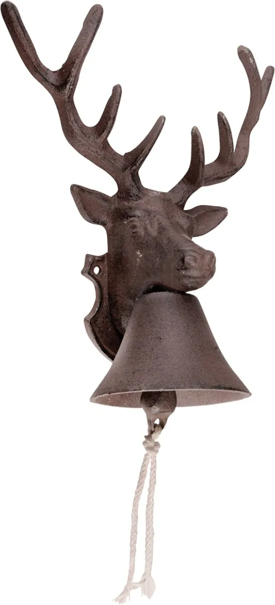 Esschert Design Deurbel hert 26 cm hoog - gietijzer - traditioneel - decoratief - tuindecoratie - voor buiten - rustiek - handgemaakt - cadeau - geschenk - Nieuwjaar - Verjaardag - Kerst Roestkleur