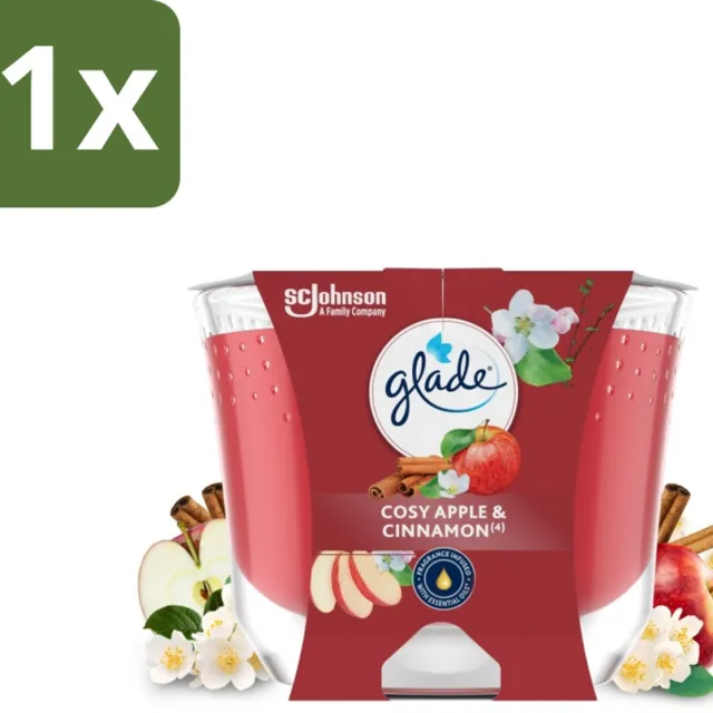 Glade 1 x Glade - Geurkaars Appel Kaneel - 100% Raapzaadwas - 204 g - Geurkaars - Appel Kaneel - Vegan Geurkaars - 100% Raapzaadwas - Geur rood