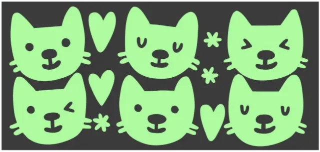 GLOPLAY Mini Series Collaboration with Steph Stilwell - The Brightest Glow in The Dark Wall Stickers “Cutie Cats by Steph Stilwell" - Package size: 11x51cm 17gr