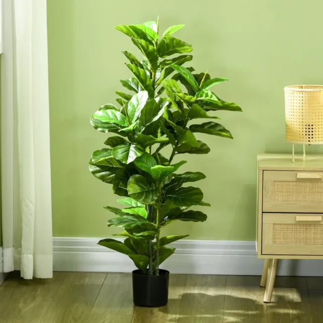 STILVORA Kunstplant Ficus - 110 Cm Hoog - Met 90 Bladeren En Pot Van Kunststof Groen Voor Binnen En Buiten Decoratie - Zonder Onderhoud