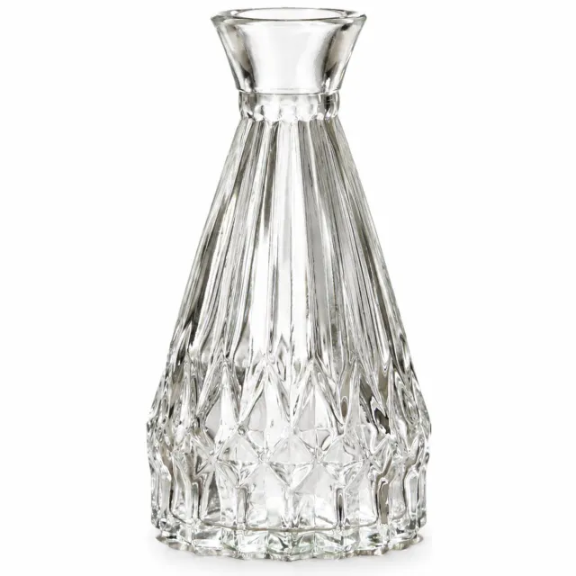 SWGOTA Transparant glazen vaasje - 12,2 cm hoog, diameter 6,8 cm - Retro reliëf en uitlopende opening - Voor kunstbloemen - In kartonnen doos