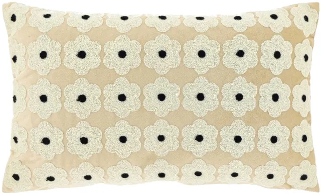 Unique Living Sierkussen Mona - Textiel - Beige - 30x50 cm (BxD) - Scandi Bloemenprint - Sand Beige/Creme