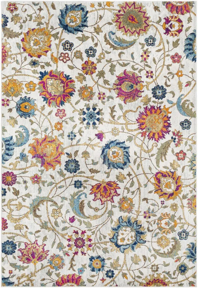 Surya Hanshu vloerkleed boho bloemenmotief saffraan