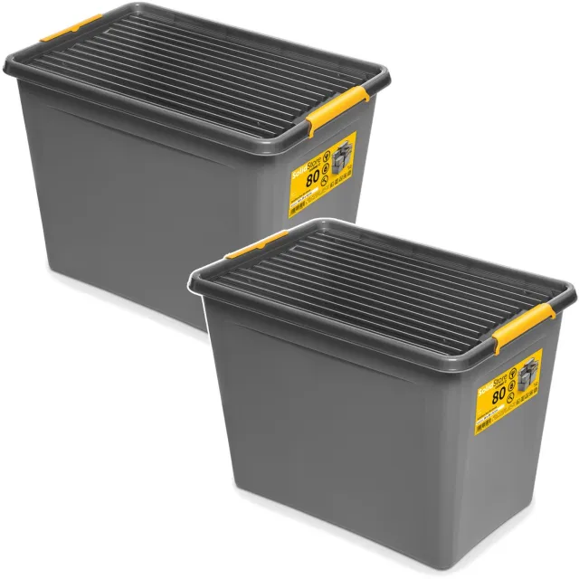 Orplast Moxom Opberger - deksel met kliksluiting - 80 liter - voorzien van wieltjes, BPA-vrij, 04-0217 - 2stuks grijs