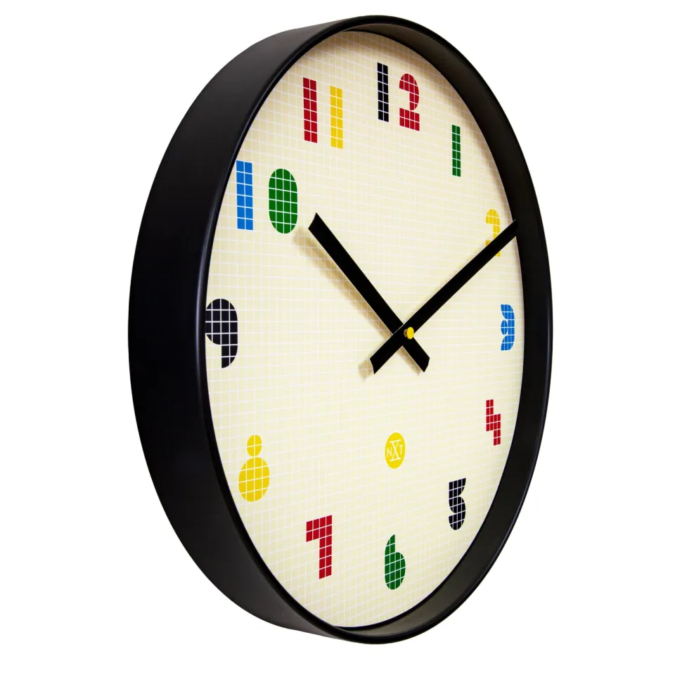 NeXtime Wandklok 35 cm - Stil - Zwart/Multikleurig - ABS - nXt 'Bit' Multicolor