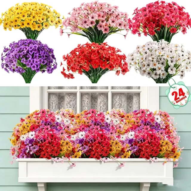 PZCC Kunstplant - Kunstbloemen voor buiten - UV-bestendig & kleurvast - Pollenallergievriendelijk - unstplanten Kunstbloemen - Kunstplanten - voor vensterbanken, terrassen, veranda's, tuinen en lente-decoratie - 24stuks Meerkleurig
