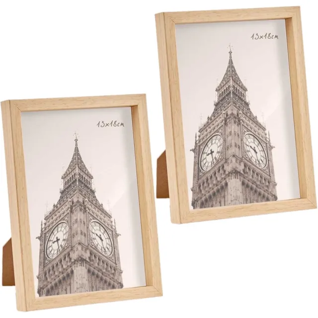 Arte r Fotolijst - 2x stuks - houtlook - kunststof/glas - 15 x 20 cm - voor foto van 13 x 18 cm - staand/hangend Camel bruin