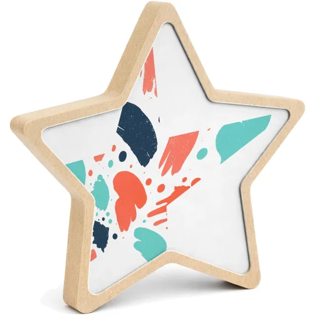 Mr Cadeautjes MDF fotolijst ster 14 x 13,5 - design Energiek botanisch patroon met verfspatten en losse bladeren | cadeau Wit